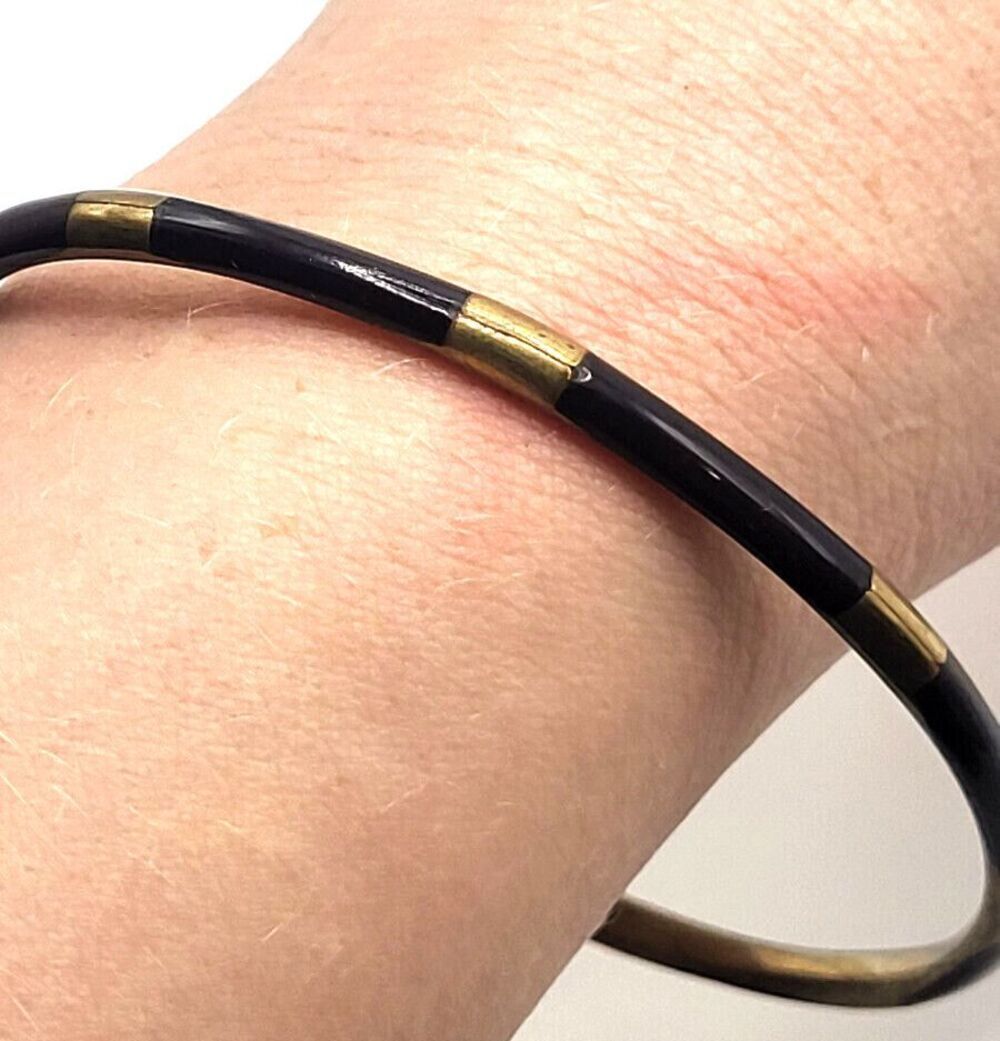 Bohemian Brass Bangle Bracelet with Enamel Spots 7.5in